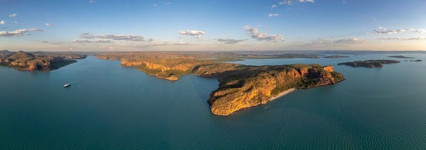 Prince Frederick Harbour, Kimberley Australia, and Heritage Adventurer from above