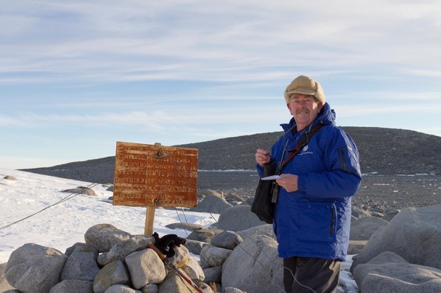David Harrowfield with newly named 'Harrowfield Hill' in the background.